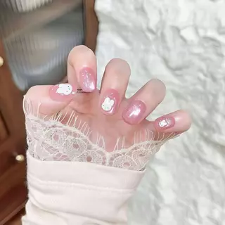 ✨พร้อมส่งไทย✨ เล็บปลอม แยกไซส์ สั้นกุด น้องกระต่าย สีลูกแก้วแคทอาย น่ารัก สไตล์เกาหลี 10 ชิ้น/ไซส์ M S XS ฟรีกาวสิลิโคน