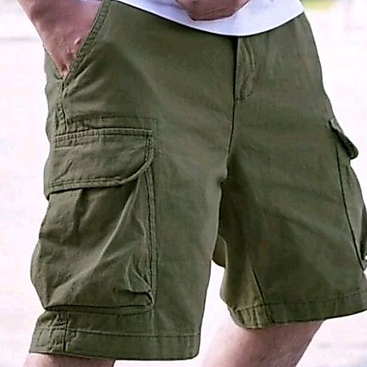 6 pocket Mans Cargo Short pant Manfinity Loose Fit Mens Cargo Shorts With Flap Pockets, Side Drawstring เอว