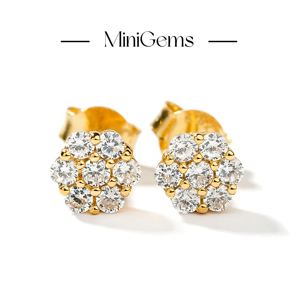 Mini Gems ต่างหู เพชรสวิส CZ ต่างหูเงินแท้ 92.5 ชุปทองคำ 18k 04008