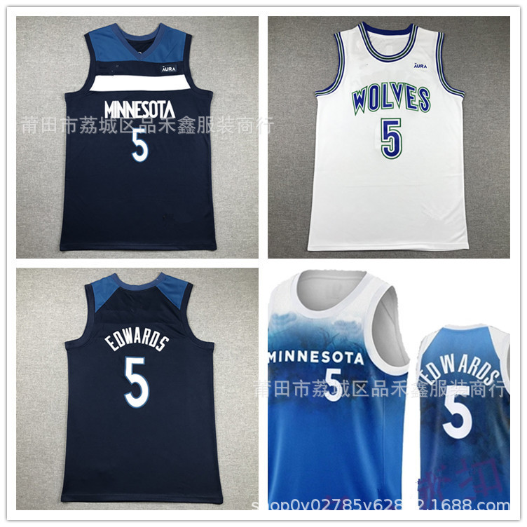 จัดส่งในวันเดียวกัน!!หมาป่าป่า Timberwolves No. 5 Edwards Jersey Edwards 2024 City Edition