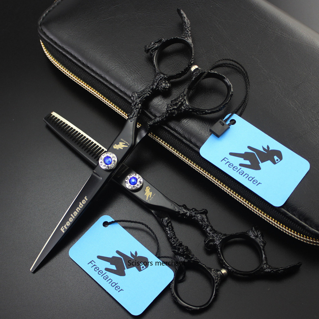 20 ซม.สีดําทาสีแปลก Dragon Handle Hairdressing กรรไกรตัดผมกรรไกรแบนตัดฟันกรรไกร (XL01-0401) ตัดผม S