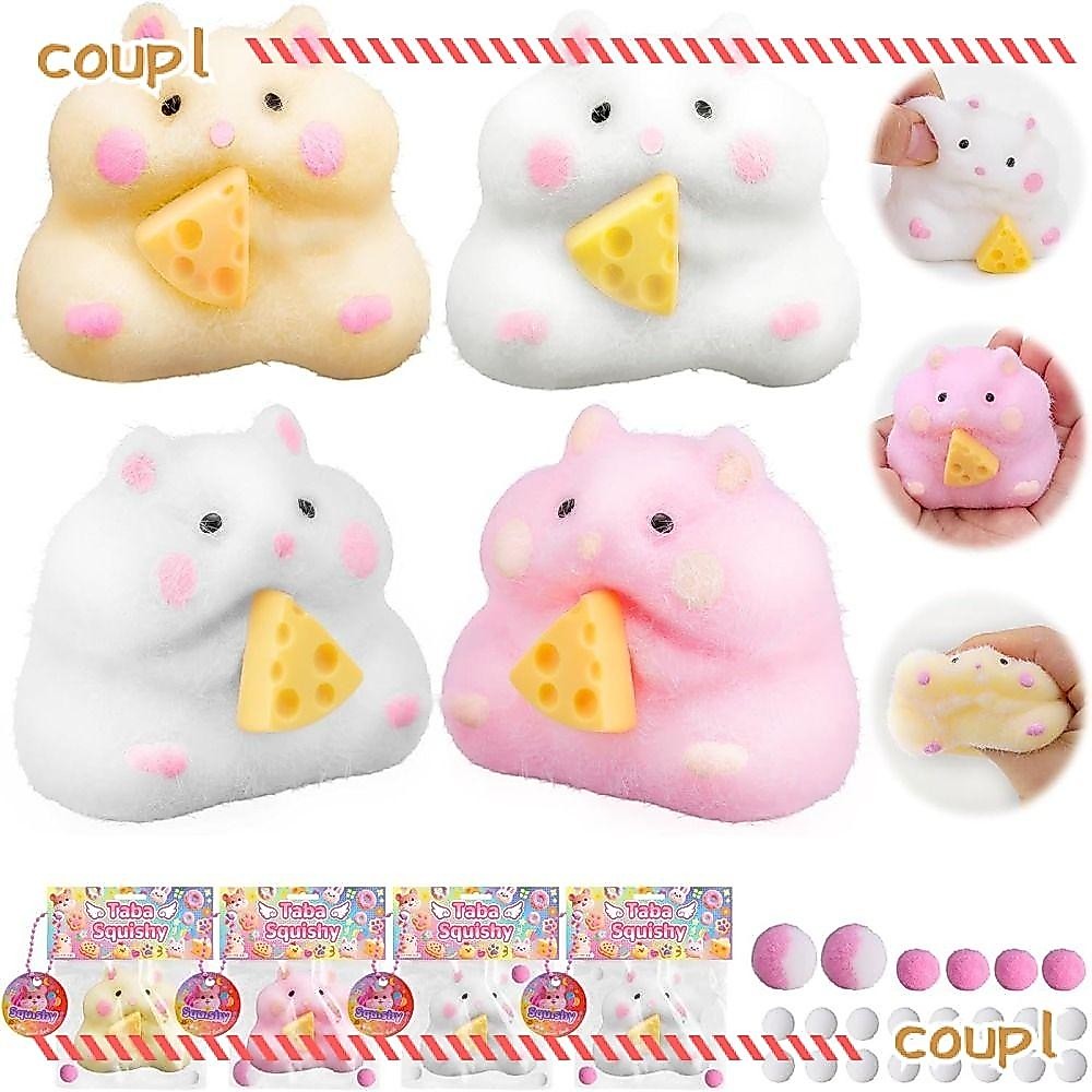 COUPL ของเล่นสกุชชี่หนูแฮมสเตอร์, ทําด้วยมือ Mochi Texture Squishy ของเล่นหนูแฮมสเตอร์, Slow-Rising Fuzzy Kawaii Slow-Rising Hamster ของเล่นอยู่ไม่สุข