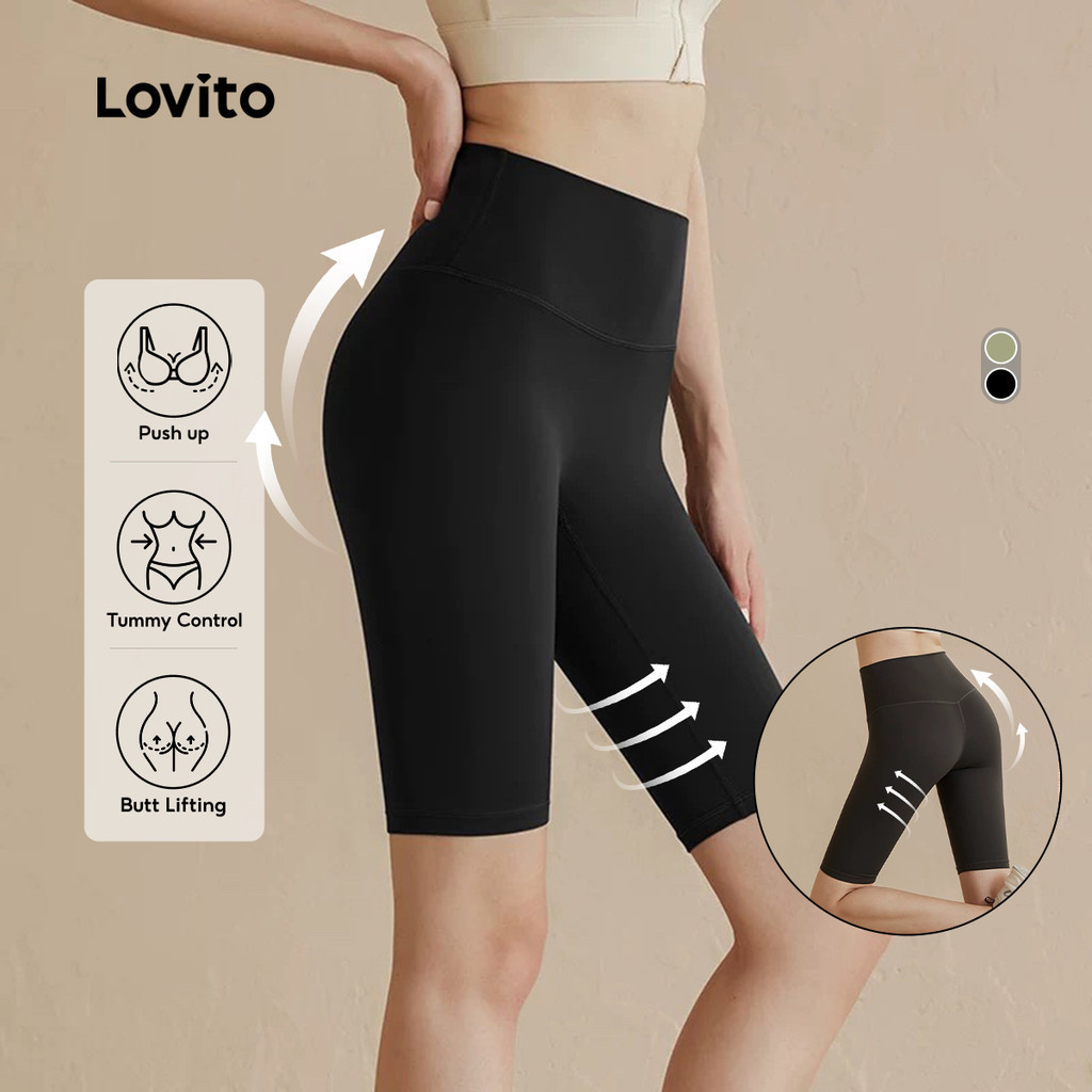 Lovito แคชชวล ชอร์ตสกีฬา สปอร์ต ยกระดับก้น ลิโก้ชันบีบอัด รับแห้งเร็ว สำหรับการฝึกซ้อม ปิคเคิลบอล สำหรับหญิง LNE116X050
