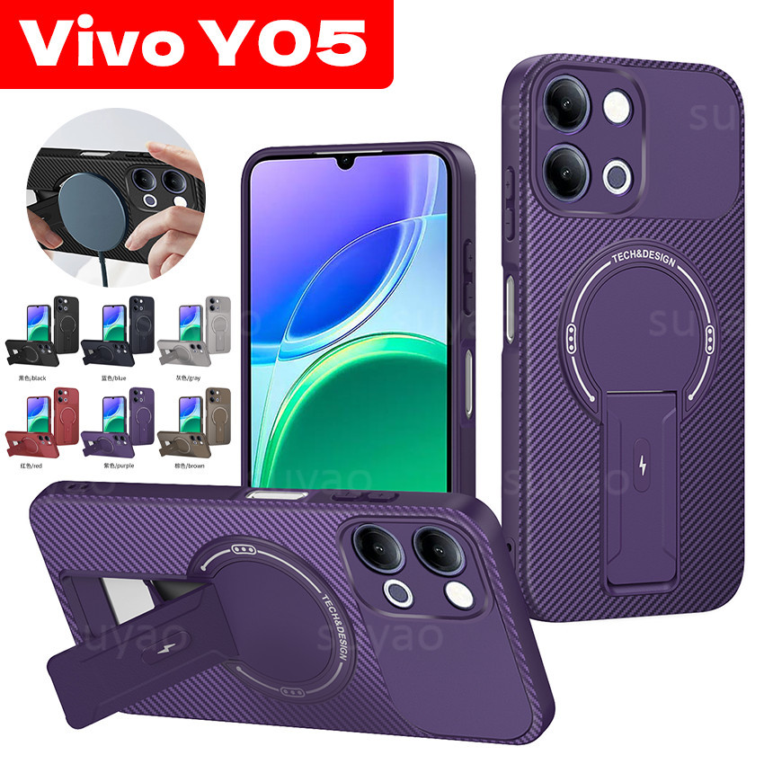THAA เหมาะสําหรับ vivo Y05 Y11 D Y21 5G 20 26 คาร์บอนไฟเบอร์แม่เหล็กวงเล็บเคสโทรศัพท์เปลือก vivo Y05