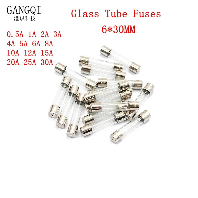 20/ล็อตขาย 6*30 มม.Fast Blow แก้วหลอดฟิวส์ 6x30 มม.250V 100mA 200mA 250mA 315mA 500mA 630mA 750mA 20