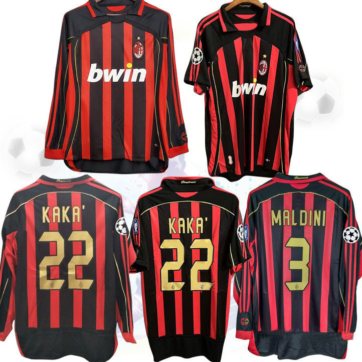 AC Milan vintage jersey 2006 2007 Champions League home 22 Kaka เสื้อฟุตบอลแขนยาว 3 Martini