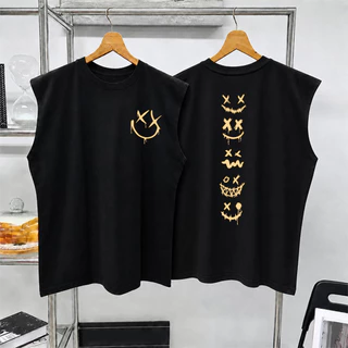 Sea.Tee แขนกุด Oversize ผ้าคอตตอน 100% "XX smiley face" เสื้อกีฬา แฟชั่น สบายนุ่ม ไซส์ S-3XL