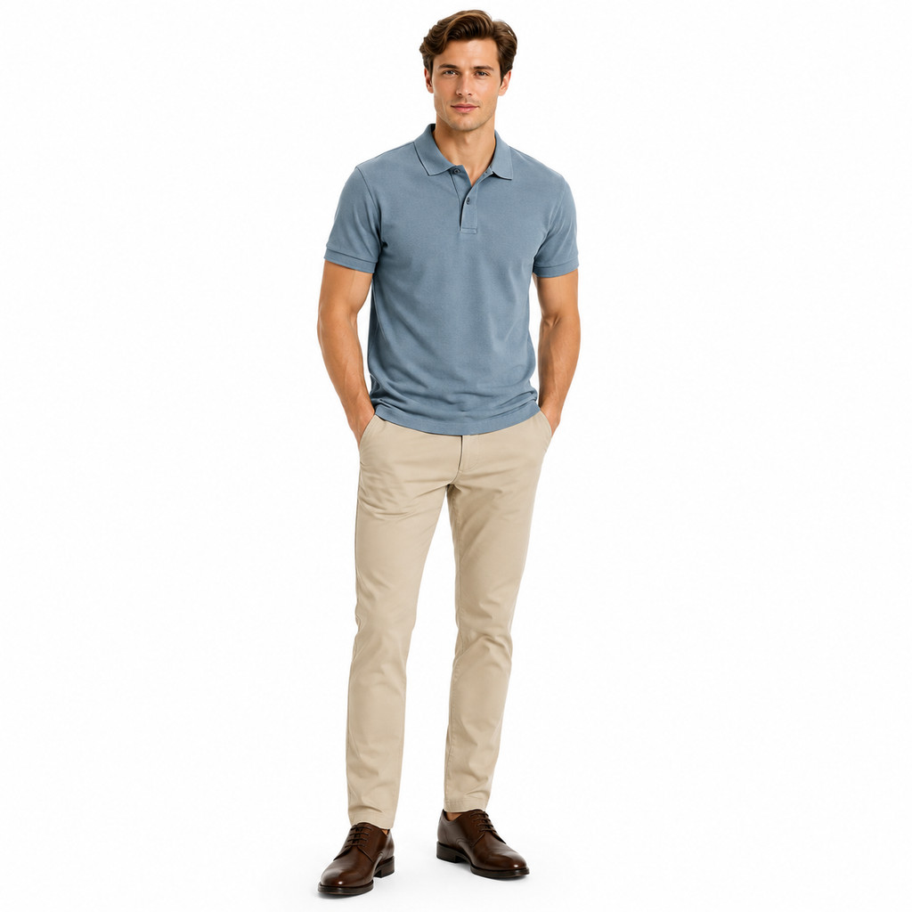 Baverre by Hassenda - Denver เสื้อโปโลผู้ชายธรรมดาคอปก Unisex แขนสั้น เหล็กสีฟ้า VPG81228STL