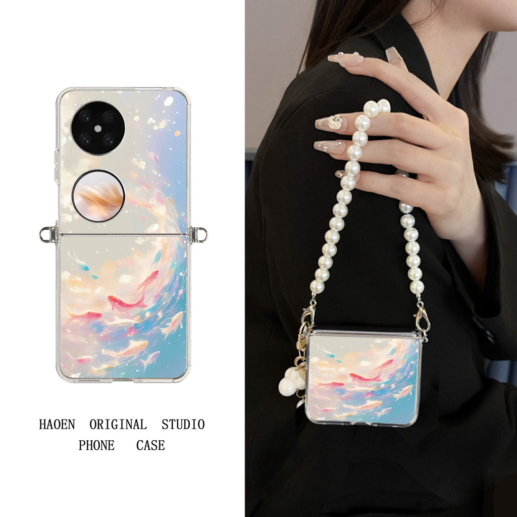 samsung flip5 เคส z flip 5 โชคดี Koi เหมาะสําหรับ Huawei pocket2 เคสโทรศัพท์หน้าจอพับขนาดเล็ก p50 ให