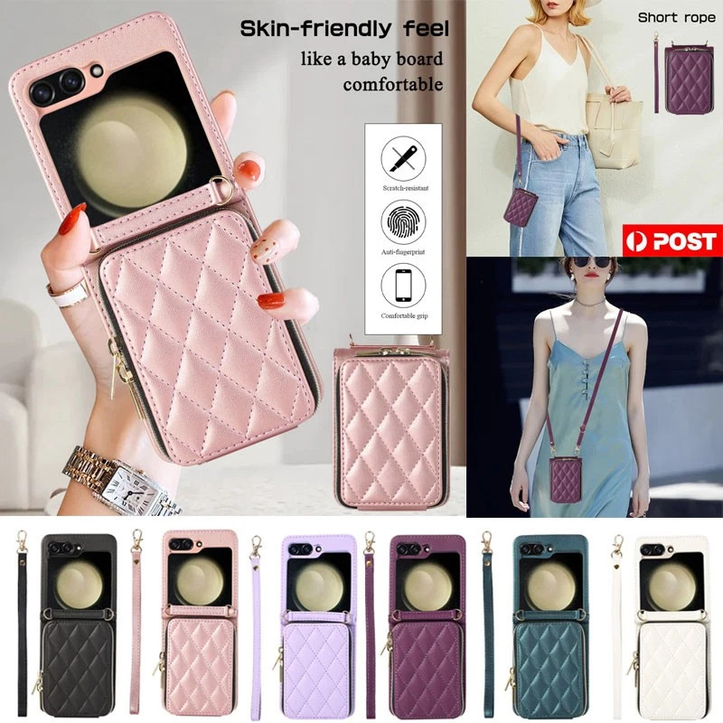 สําหรับ Samsung Galaxy Z Flip 7 FE 6 5 4 3 Zip กระเป๋าสตางค์ฝาครอบหนังแม่เหล็กสายคล้อง