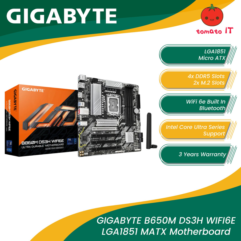 GIGABYTE B860M DS3H WIFI6E LGA1851 เมนบอร์ดไมโครเอทีเอ็กซ์