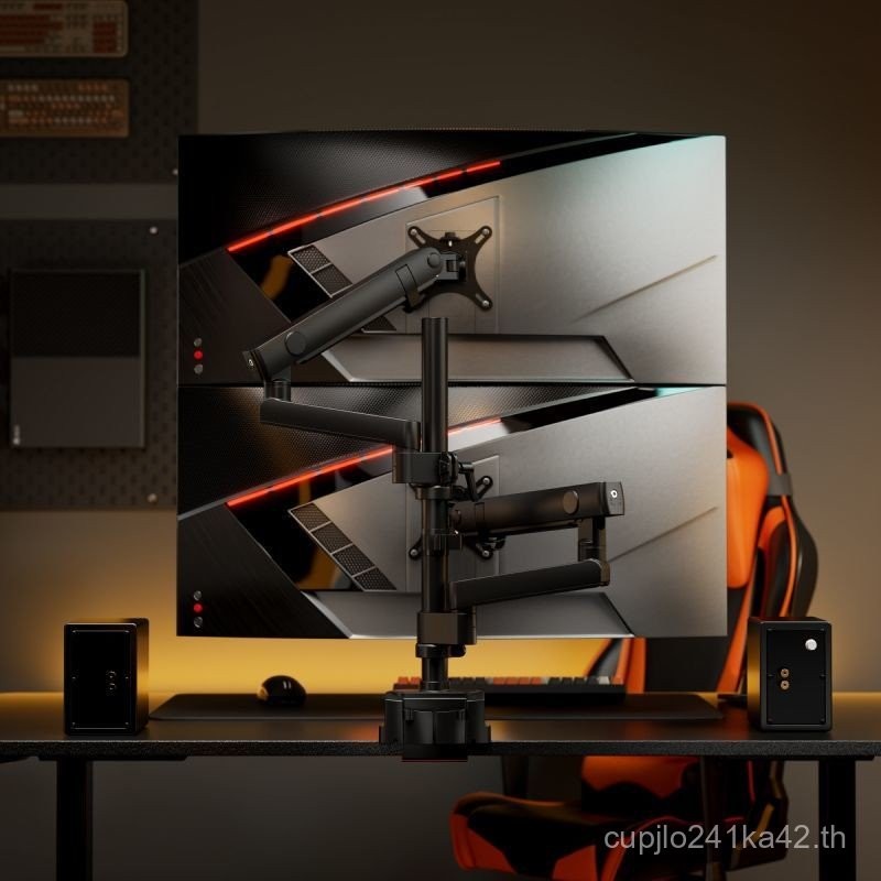 North Arc Upper Lower Dual Screen Monitor Stand คว่ําคอมพิวเตอร์เดสก์ท็อป Mechanical Cantilever ยกฐา