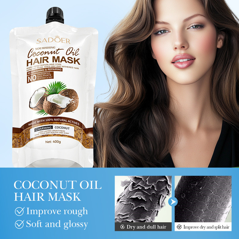 QE4I ~ Coconut Oil Nourishing Hair Mask Bagged SADOER Smooth Smooth Fluffy Conditioner ปรับปรุง Friz