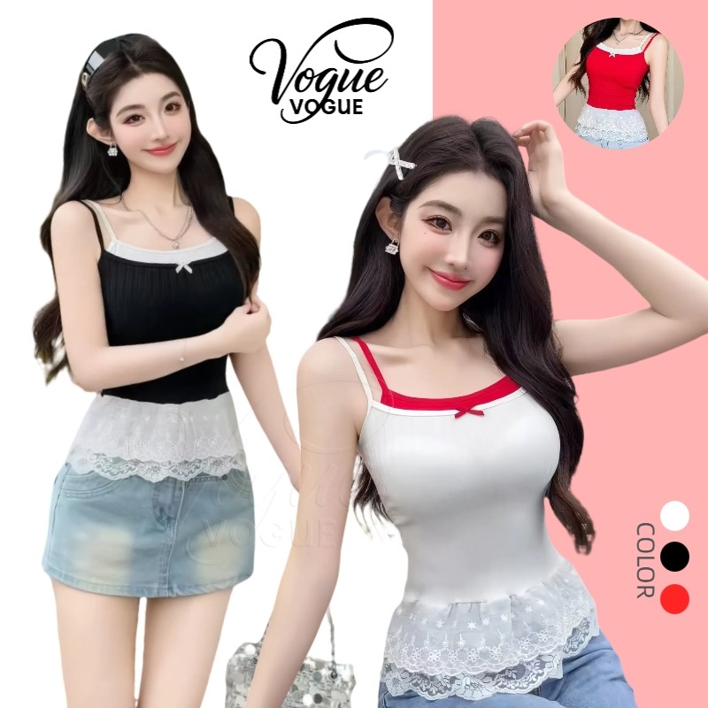 Vogue🌟พร้อมส่ง🌟 เสื้อสายเดี่ยว สีสดใส มีฟองน้ำ ทรงรัดตัว3สีเกาหลีมาก (FY896)
