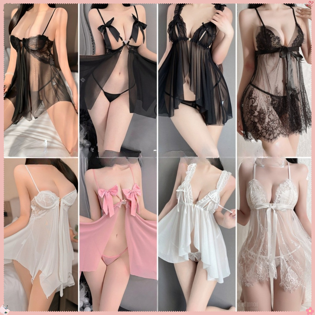 💚Sexy Girls💜  ชุดนอนซีทรูชุดนอน ชุดนอน  ลูกไม้ การตกแต่งโบว์ 💋เสื้อสายเดี่ยว เปลือยหลัง ชุดเซ็กซี่ ชุดชั้นใน ผ้านิ่มเด้ง