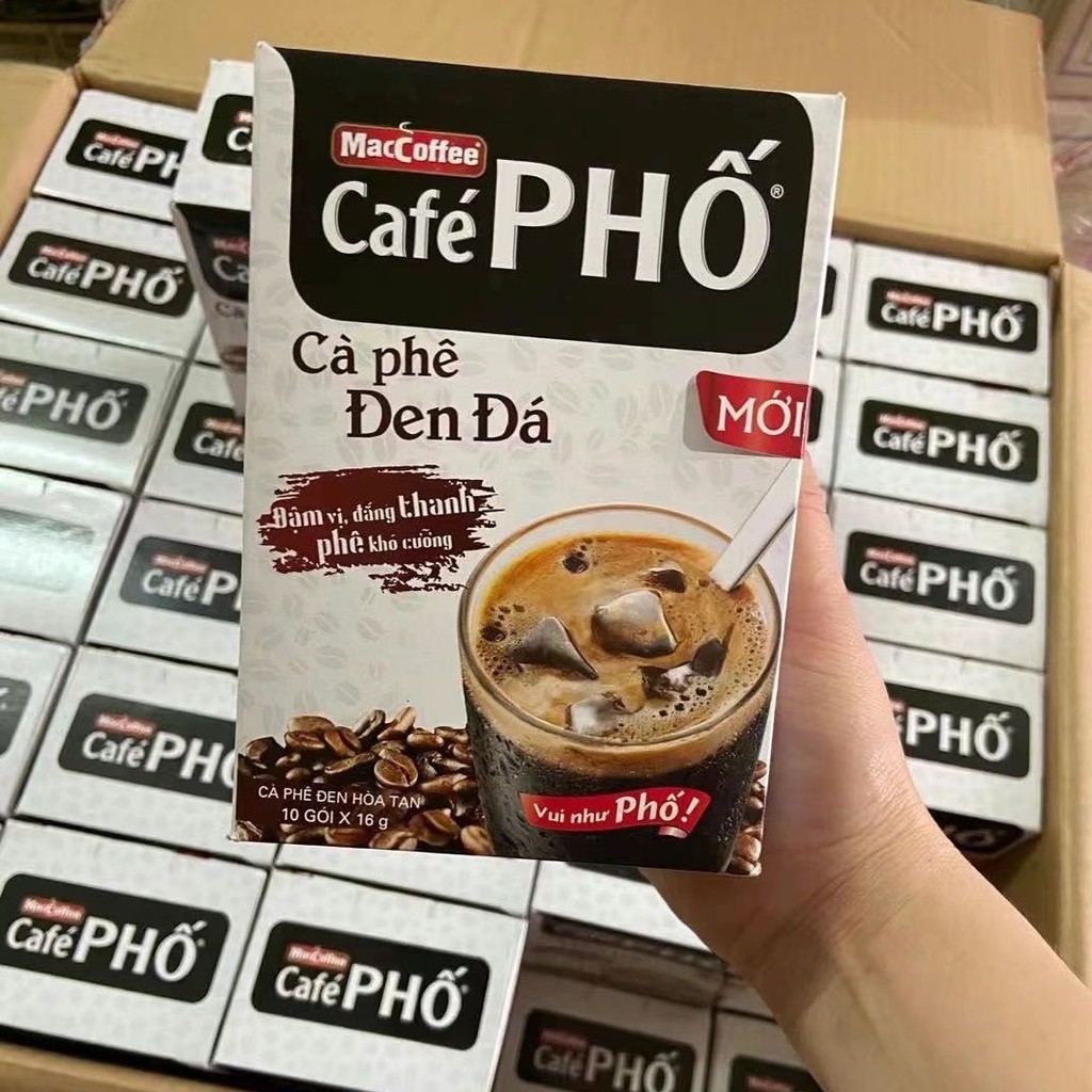 8-30-23 กาแฟเวียดนาม cafe pho den da กล่อง 10 ถุง 160g ผงกาแฟสําเร็จรูปสีขาว