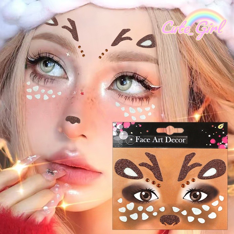 Cute_Girl 💖💖 สติ๊กเกอร์หน้า สติ๊กเกอร์กวางและแม่มด แต่งหน้าฮาโลวีน ตลกและน่ารัก ราคาที่เอื้อมถึง ส่งไวจากไทย