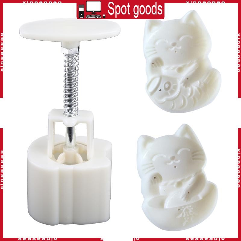 XI วัสดุพลาสติกแม่พิมพ์ขนมไหว้พระจันทร์ 50g Lucky สําหรับแสตมป์รูปแมวเค้กดวงจันทร์ Moulds สําหรับอบข