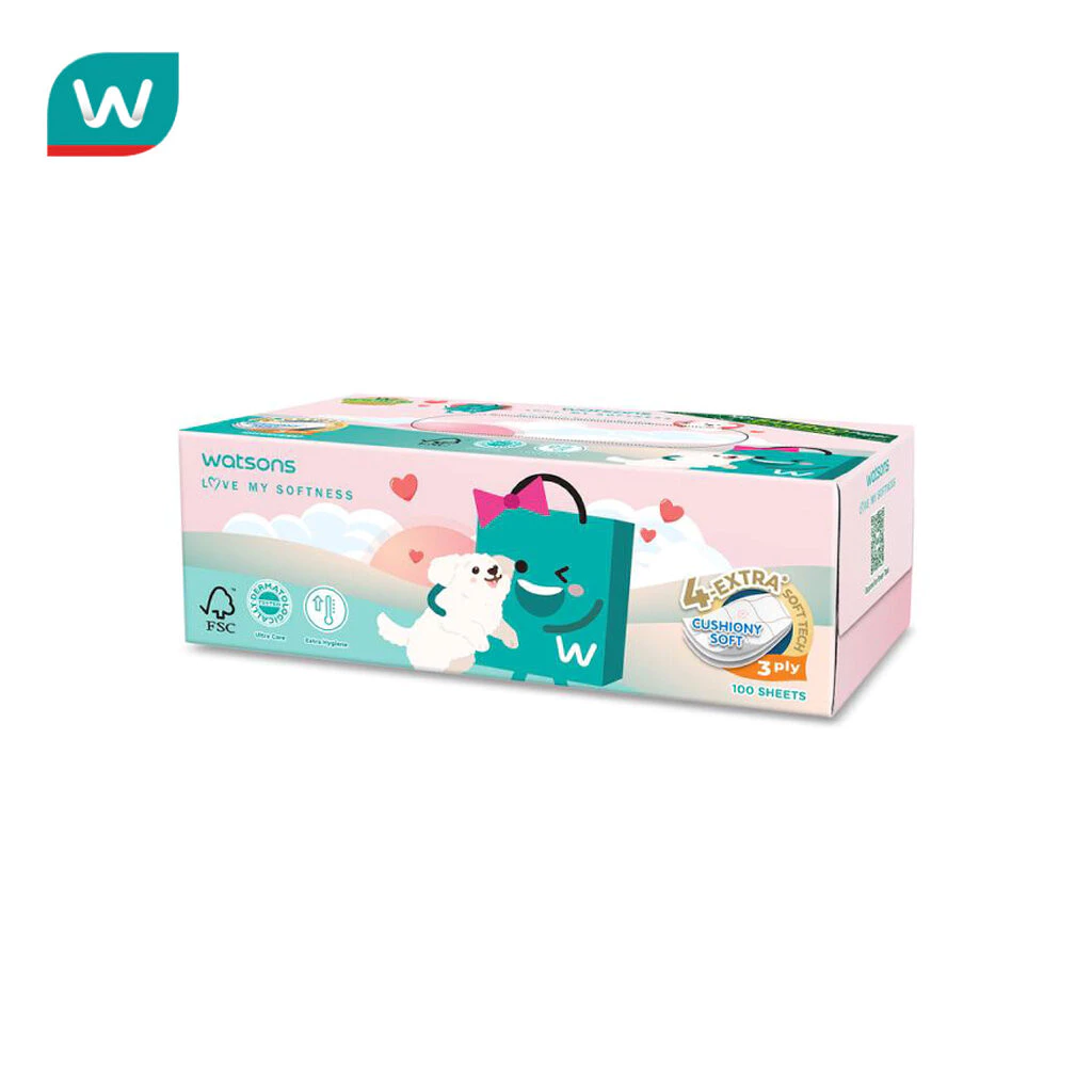 Watsons วัตสัน กระดาษทิชชูกล่อง (Watsbag 3) หนา3ชั้น x 100แผ่น.ขอสงวนสิทธิ์ในการเลือกลายสินค้
