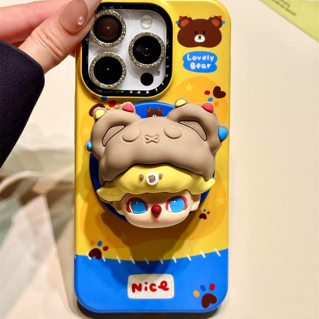 ເຄສໂທລະສັບ iPhone ລາຍໝີໃສ່ໝວກ ແບບຮູບຊອງແມ່ເຫຼັກ ກັນກະແທກ (ປ້ອງກັນກ້ອງ) Hard Back ສຳລັບ iPhone 17/16/15/14/13/12 Pro Max