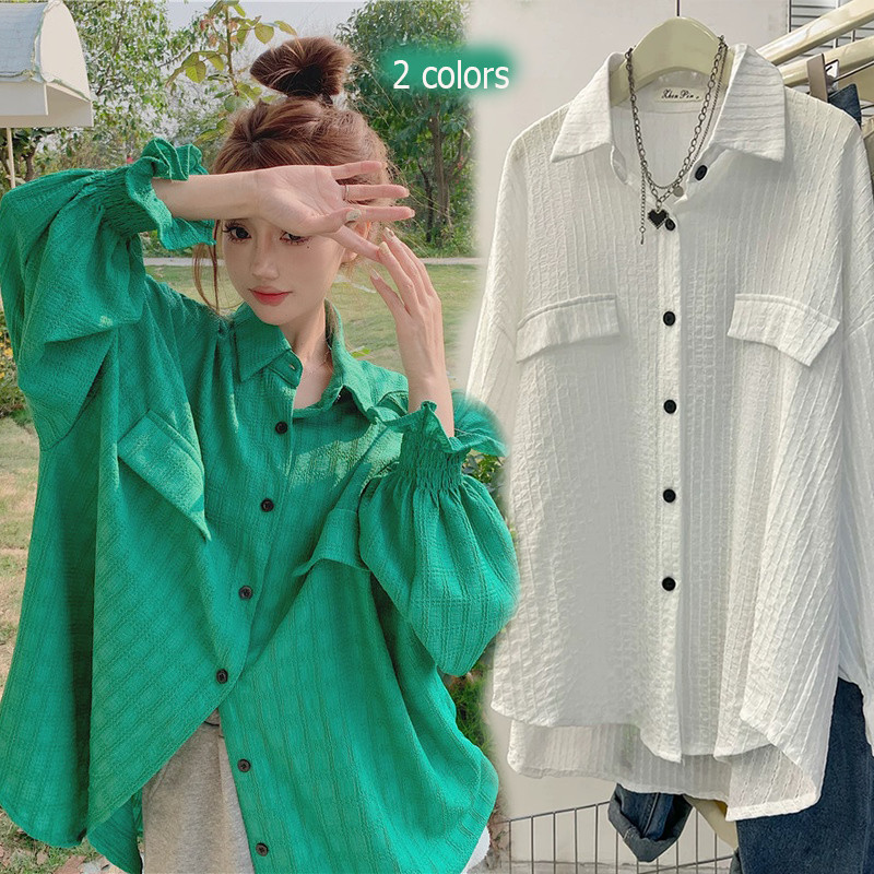 Cuties W252💖เสื้อเชิ้ตแขนยาวไซส์ใหญ่ผู้หญิง oversize สาวอวบใส่ได้  เสื้อผ้าแฟชั่นสีพื้น ทรงหลวมสไตล์เกาหลี