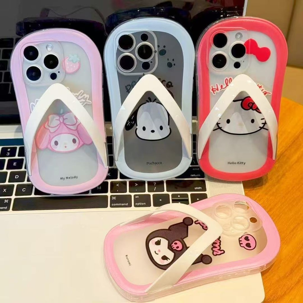 รองเท้าแตะตลกปลอกใสสําหรับiPhone 16 15 14 Plus 13 12 11 Pro Max Hello Kitty Melody Kuromi Pochacco S
