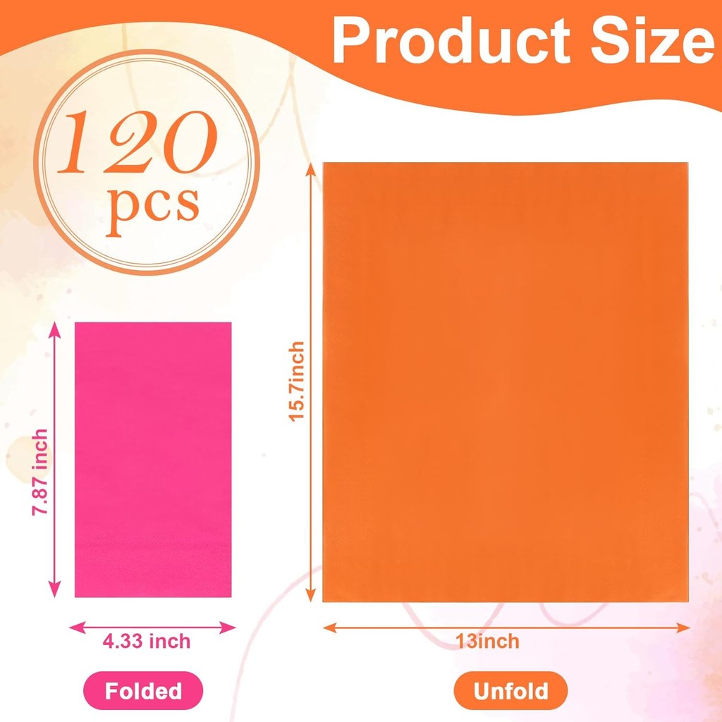 120 ชิ้นสีชมพูสีส้มผ้าเช็ดปากสี่เหลี่ยมผืนผ้า Sunshine กระดาษเช็ดปากกระดาษ 4.33 * 7.87 นิ้วค็อกเทลผ้