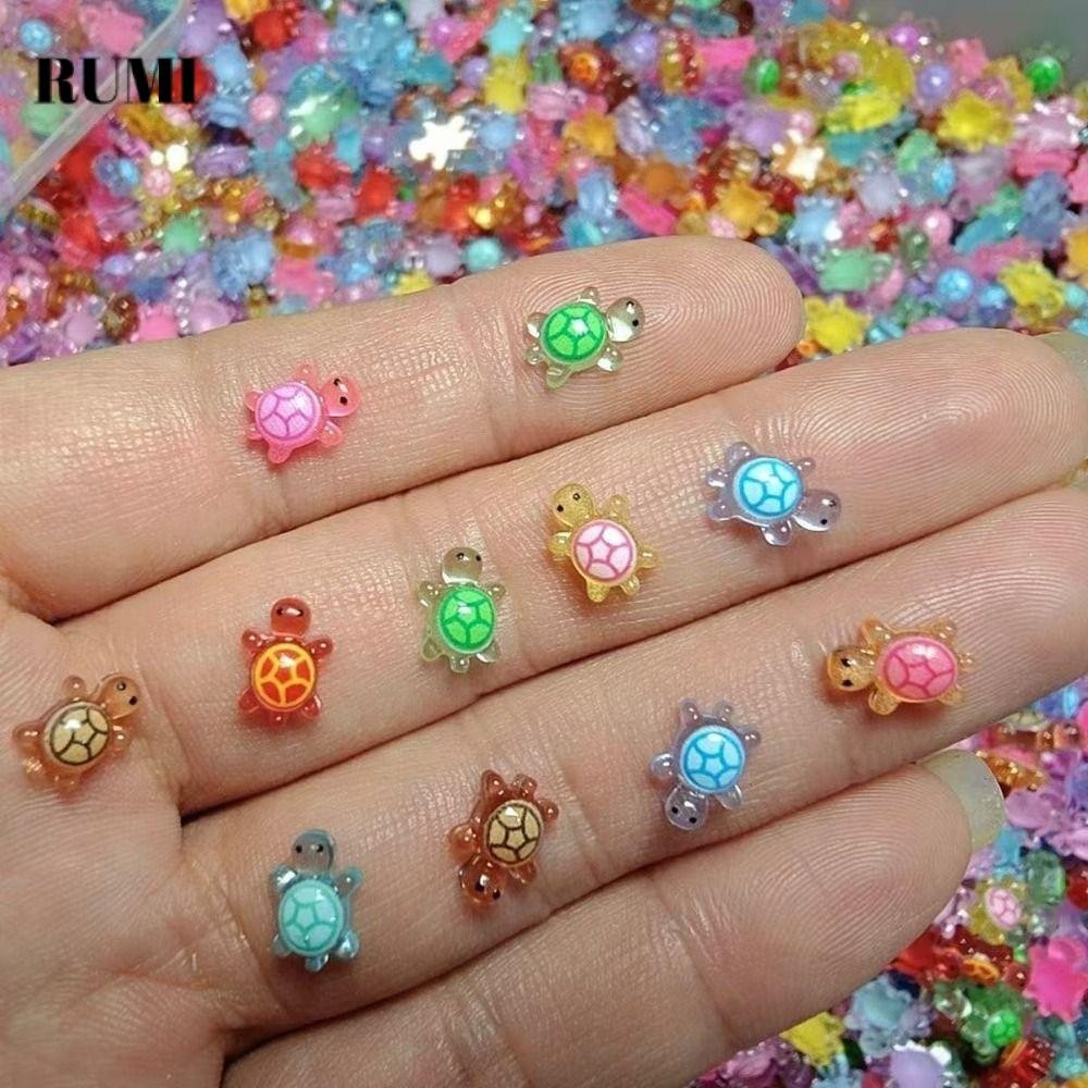 ตุ๊กตาเรืองแสงรูปเต่า 100 ชิ้น, ตัวการ์ตูน Dopamine สีสันสดใส, DIY สำหรับประดับผมและตกแต่งโทรศัพท์มือถือ