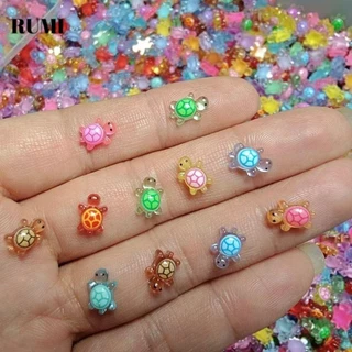 ตุ๊กตาเรืองแสงรูปเต่า 100 ชิ้น, ตัวการ์ตูน Dopamine สีสันสดใส, DIY สำหรับประดับผมและตกแต่งโทรศัพท์มือถือ