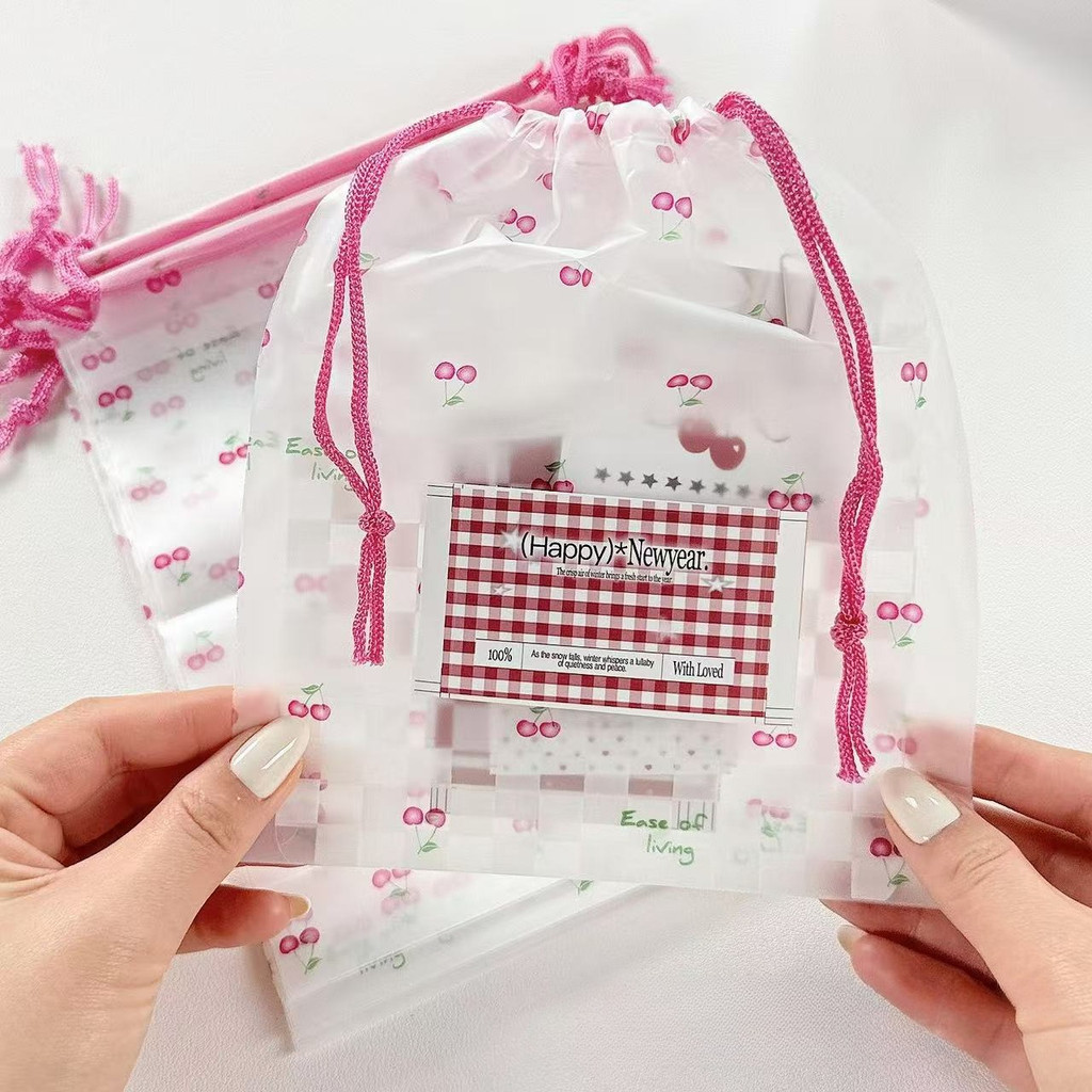 10ชิ้น/เซ็ตเชอร์รี่ เชือกรูด กระเป๋าถุงเก็บถุงของขวัญ ทําเอง บรรจุภัณฑ์