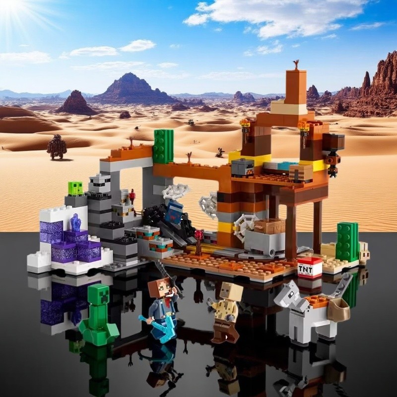 minecraft minecraft toy เหมาะสําหรับเลโก้บล็อกตัวต่อ 21263 Minecraft Series Wasteland Mine Model ประ