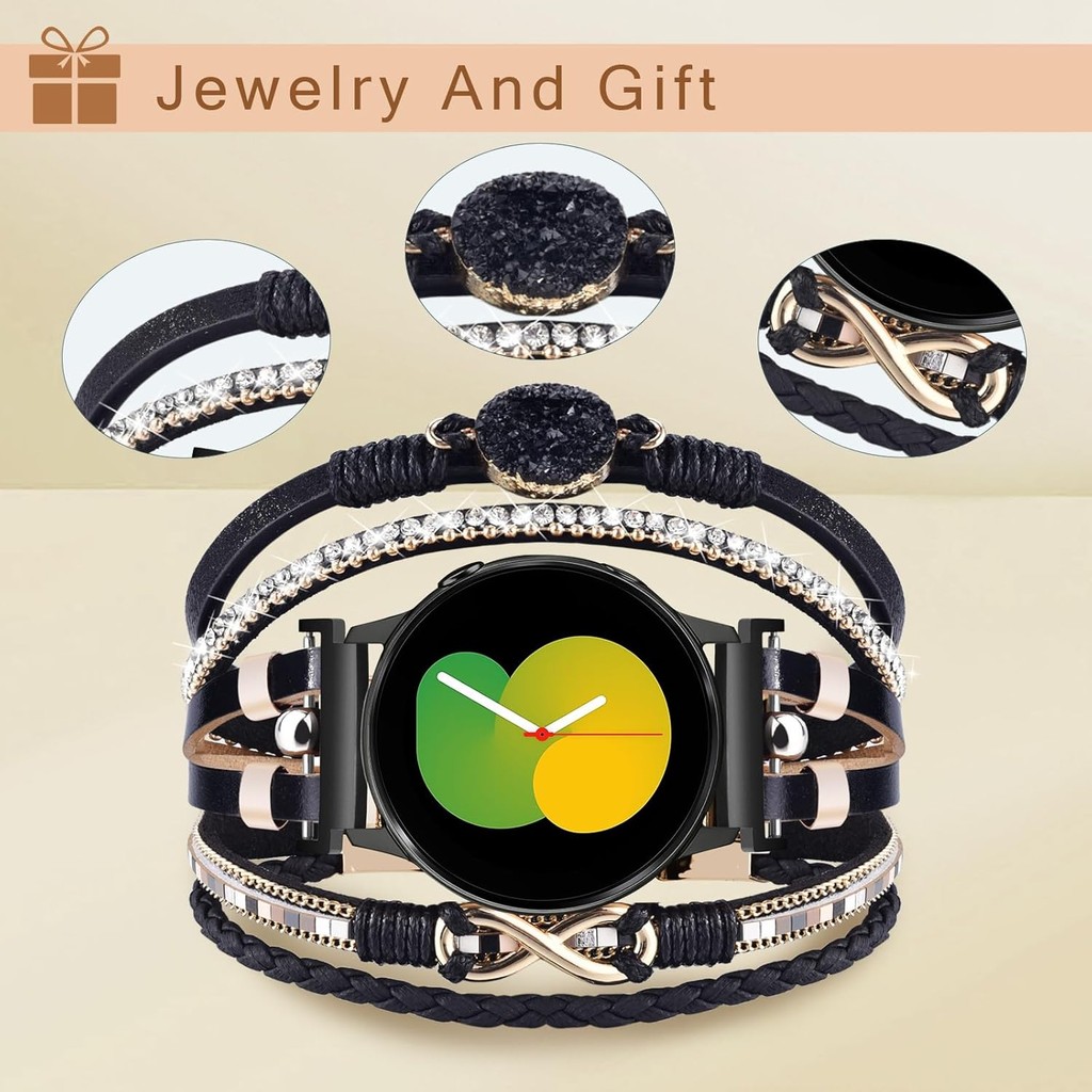 AIRSPO Boho สร้อยข้อมือหนังใช้งานร่วมกับ Samsung Galaxy Watch 6 Band/Galaxy Watch 5 4 Band 40mm 44mm