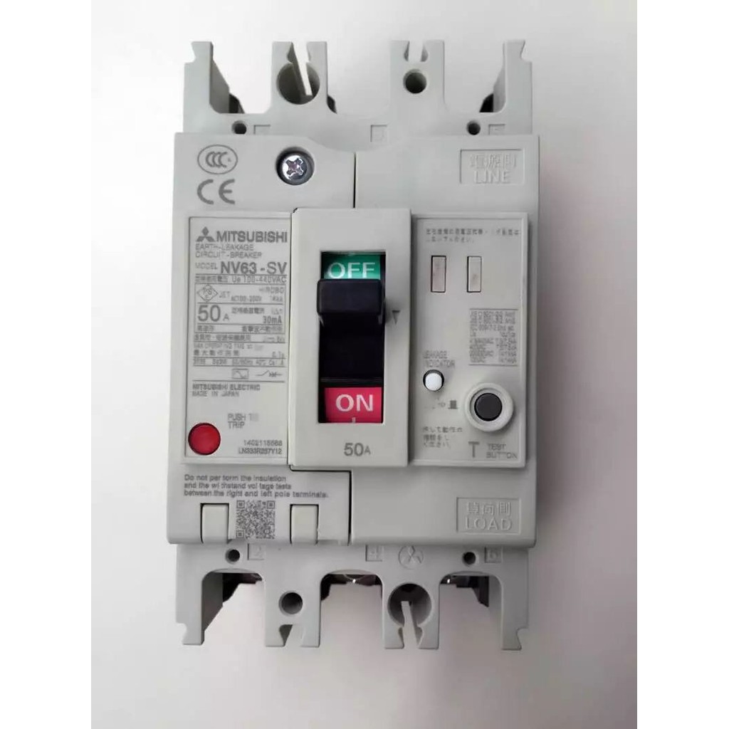 ELCB Mitsubishi ของแท้ Three-Phase พลาสติก Circuit Breaker NV63CV SV HV 3P 30MA