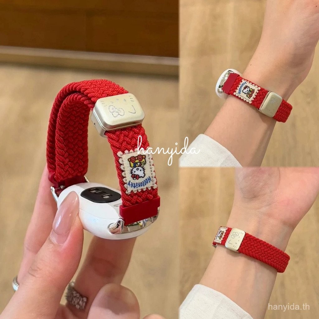 น่ารัก KT cat รูปแบบสายรัดถักไนลอนสําหรับ Xiaomi Smart Band 10 Band 9 Band 8 Xiaomi Mi Band 10 แม่เหล็กเปลี่ยนสายนาฬิกา