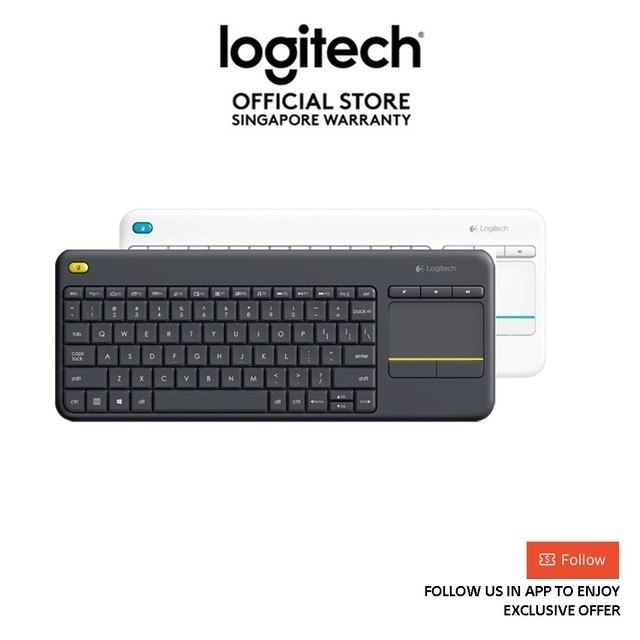 แป้นพิมพ์สัมผัสแบบบูรณาการ Logitech K400 Plus สําหรับพีซีและสมาร์ททีวี EBL Plug & Play PCtoTV Entert