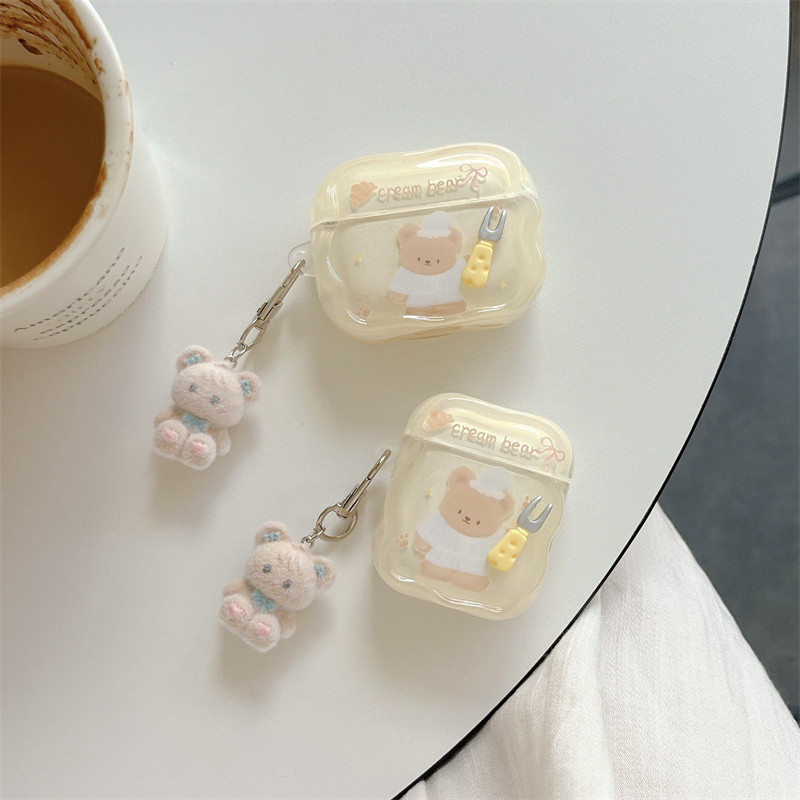 ส้อมขนมหมีสําหรับ Airpods 1/2 3 Pro Pro2 pro3 Airpods4 ชุดหูฟังไร้สายบลูทูธป้องกันกรณี AirPods Pro i