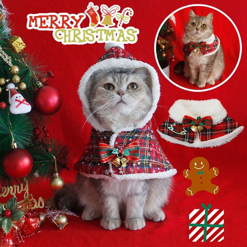 😻COD🎄ผ้าคลุมคริสต์มาส เสื้อผ้าสัตว์เลี้ยง ให้ความอบอุ่นXS-M