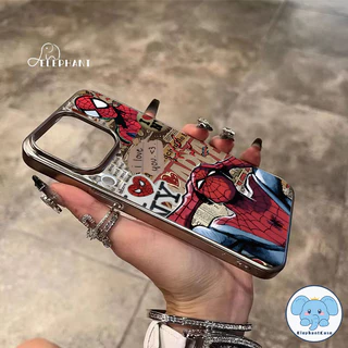 เคสกรอบเคลือบไฟฟ้าสุดหรูลายกราฟฟิตี้สไปเดอร์แมน สำหรับ IPhone 13 16 11 15 12 14 Pro Max XR X XS Max 16 7 8 15 Plus