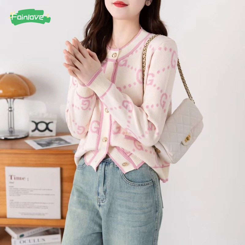 เสื้อคาร์ดิแกนถักลายตัวอักษรวินเทจสำหรับผู้หญิง อบอุ่นในฤดูหนาว