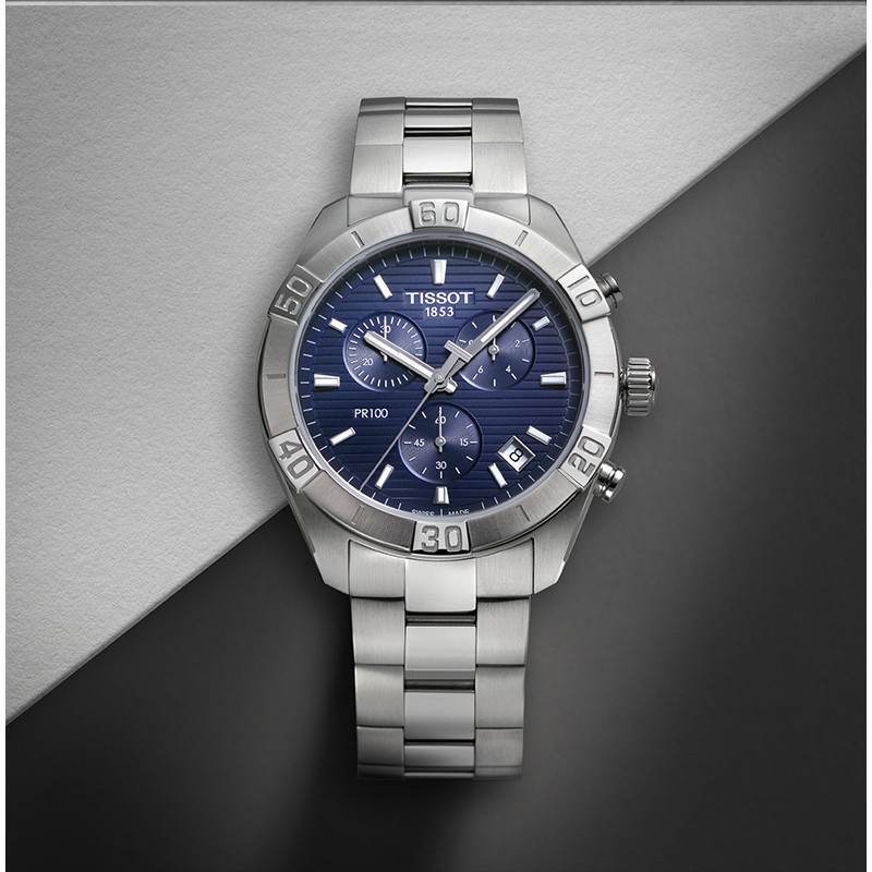 Tissot Tissot PR100 Series Quartz Steel Band นาฬิกาผู้ชายกีฬา Chronograph Swiss Watch อย่างเป็นทางกา