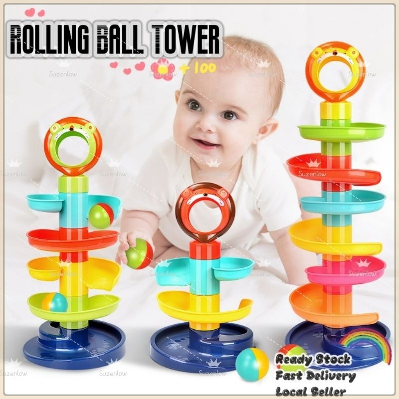 Fun Rolling Slide Ball ใส่ Ball Stack Tower Gliding Ball Baby Children Early Montensori 道球