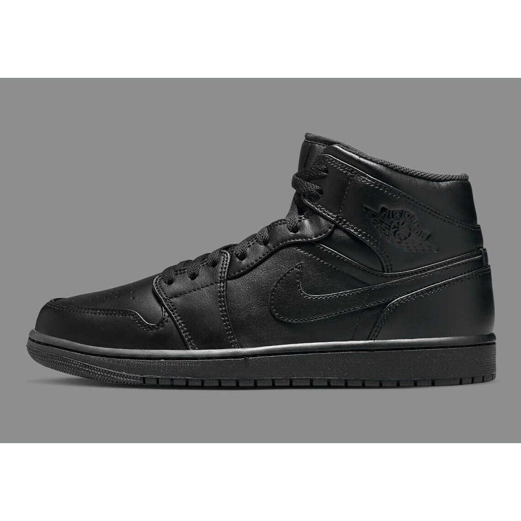 N&K Air Jordan 1 Retro Mid Triple Black Leather Mens 7Q0L