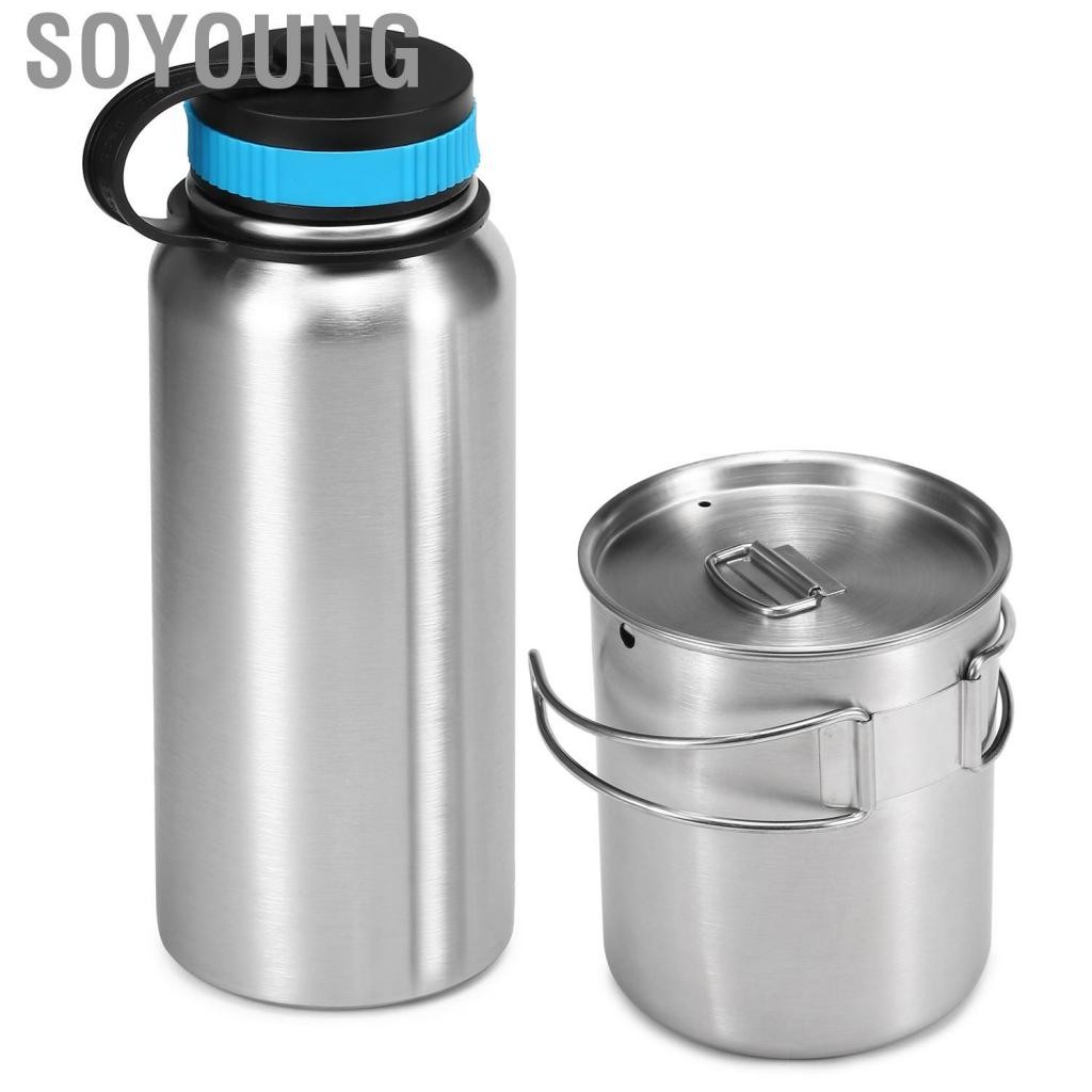 Soyoung Soyoung-th upaldhou 1000ml/33.82oz ขวดน้ำสแตนเลสสตีลที่มีถ้วย 750ml/25.36oz สำหรับการเดินป่า