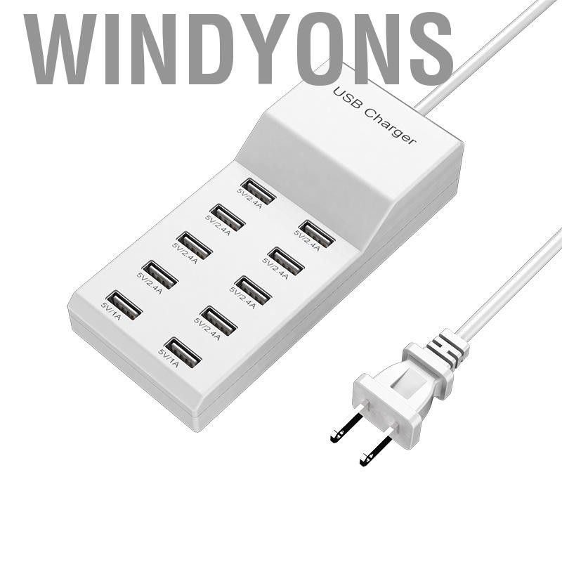 Windyons สถานีชาร์จ USB Windyons-th 50w 10 พอร์ตชาร์จซ็อกเก็ตแบบพกพาสำหรับอุปกรณ์สมาร์ทโฟนหลายเครื่อ