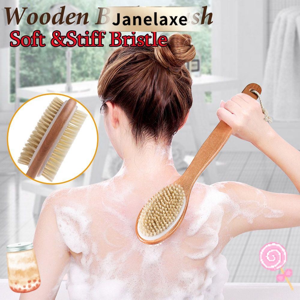 JANELAXE Bristle Bath Brush Massage Back Foot Scrubber Soft&Stiff Body Exfoliating Cleaner