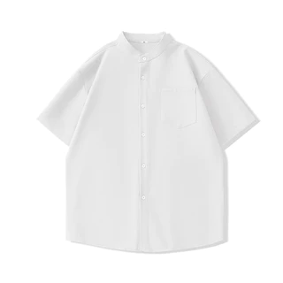 GENIO LAMODE เสื้อเชิ้ตแขนสั้นค่าตั้งแบบ UNISEX ทำจากผ้าลินิน imitation เสื้อคลุมสไตล์จีนสมัยใหม่ สบายๆ ใส่ในฤดูร้อน ระบายอากาศได้ดี สวมใส่สบาย มีขนาดใหญ่พิเศษ
