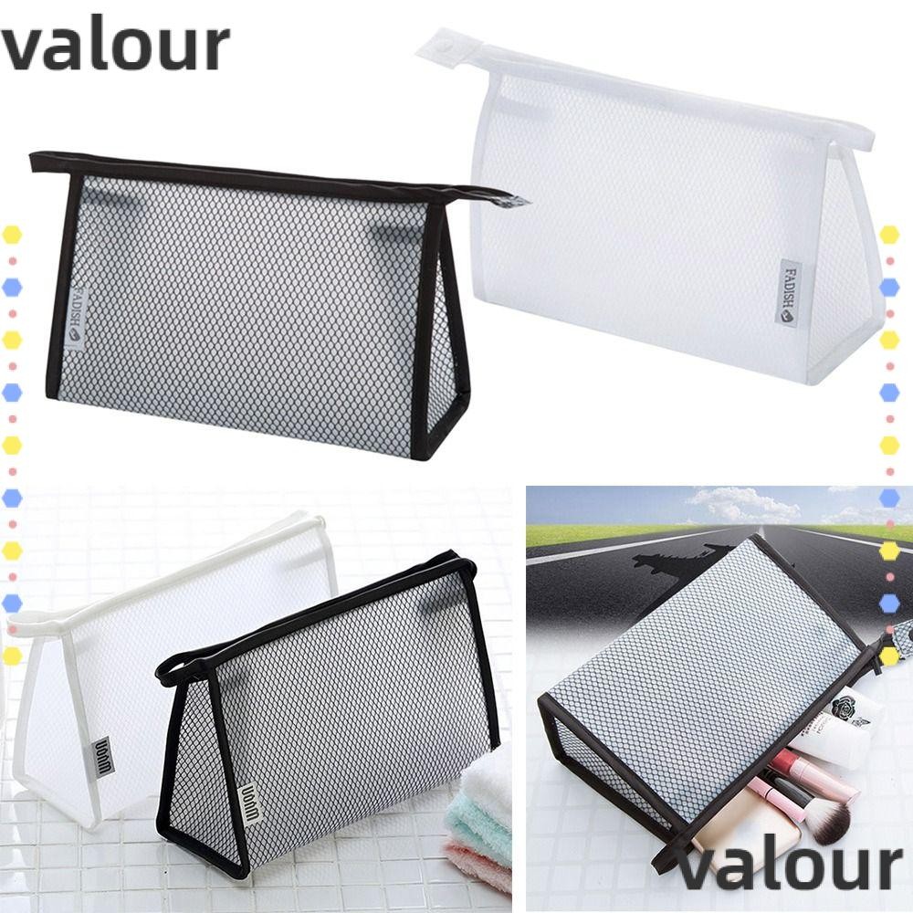 VALOUR Makeup , กระเป๋าเครื่องสําอางกันน้ําสีดํา/ขาว, ซิปตาข่าย EVA Travel Toiletry Organizer ผู้หญิ