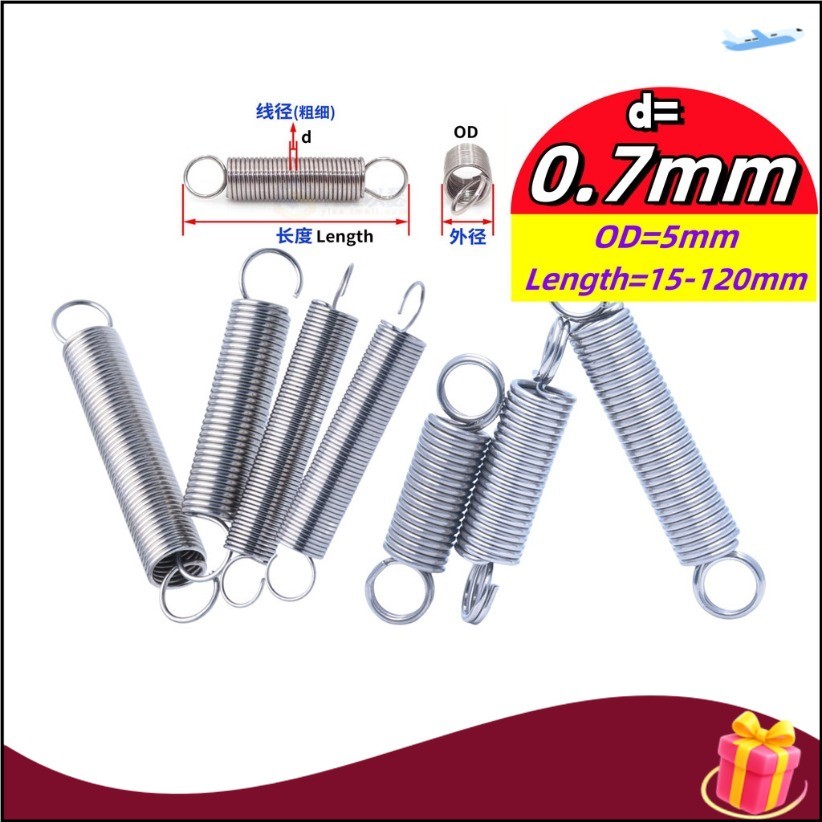 304 สแตนเลส สปริงแรงดึง/สปริง d=0.7mm,OD5mm,L=15~120mm สปริงดึงพร้อมตะขอ ทาประตูโรงรถ bunnings เครื่