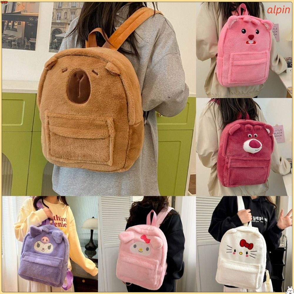 ALPIN กระเป๋าเป้สะพายหลังสำหรับนักเรียนดีไซน์ Loopy Capybara และ Hello Kitty ความจุขนาดใหญ่