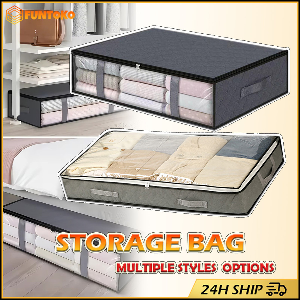 สินค้ามีคุณภาพ 90L กระเป๋าเก็บของใต้เตียง ถุงเก็บผ้าห่ม ใส่เสื้อผ้า พับได้ สำหรับจัดเก็บ จัดระเบียบ แบบผ้า เอนกประสงค์
